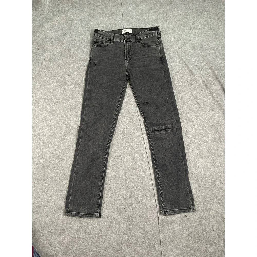 Abercrombie Kids Straight Leg Jeans Distressed Faded Black Size 13/14 Long
